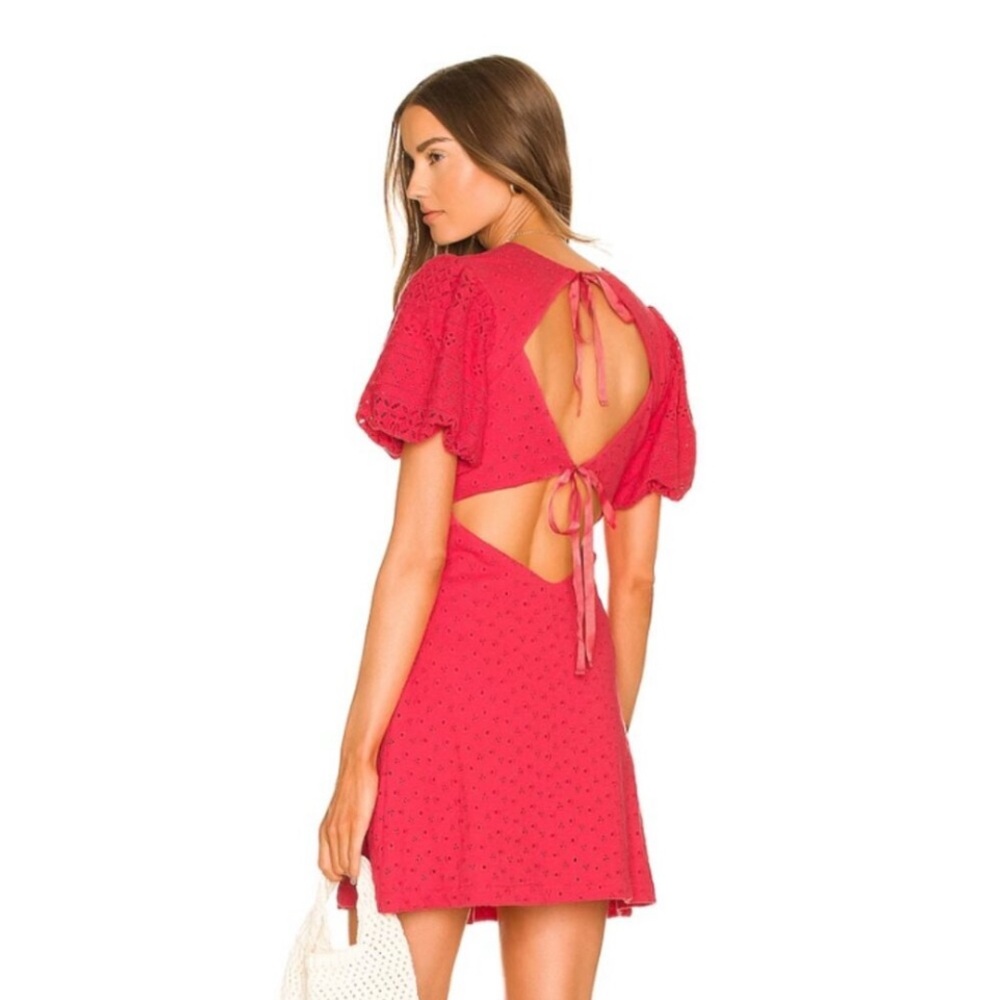 NEW Free People Pink Eyelet Mini Dress Apricot Rose with Open Back